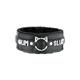 ADEMISHIA Handgefertigter Halsreif für Frauen – Katzenohr-O-Ring Punk Goth Buchstaben-Choker, schwarz/rosa pelziger Alt Modeschmuck (SLU, Schwarz)