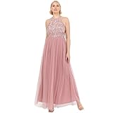 Maya Deluxe Damen Womens Ladies Bridesmaid Maxi Dress Halter Neck Sequin Embellished Prom Graduation Wedding Brautjungfernkleid, Vintage Rosenmuster, 42