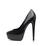 Zhabtuc Damen Plateau Pumps Geschlossen Runde Zeh High Heels 14cm Klassische Party Abschlussball Hochzeit Abend Stilettos Damenschuhe Schwarz 38 EU