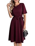 Bbonlinedress Abendkleider elegant für Hochzeit Sommerkleid Damen elegant Kurzarm festliches Kleid midilang Party Cocktailkleid Burgundy 3XL