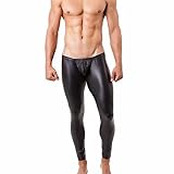 Caxndycing Herren Legging Wetlook Skinny Hose Lack Leder Leggings Tights mit Bulge Beutel Stretch Kunstlederhose Slim Fit Gerader Schnitt Erotik Pants Männer Schwarz Leggings Lange