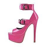 Only maker Peep Toe Mary Jane with Ankle Buckles Elegant Sexy Pole Dance High Heel Shoes Sky High Party Stiletto Pink EU 39
