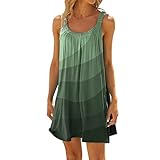 Sommerkleid Damen Kurz - Tank Trägerkleid Damen Minikleid - Ärmellos Tshirt Kleid Damen Bikini Cover Up Strandkleid Bedruckte Casual Urlaub Lockeres Kurze Sommerkleider Teenager Mädchen Mini Kleider