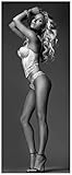 Wallario Poster - Sexy Beine - Blondine mit Langen Beinen in Unterwäsche in Premiumqualität, Größe: 80 x 200 cm XXL-Poster