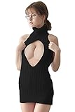 Lucky2Buy Damen Sexy Rückenfrei Rollkragen Anime Cosplay Virgin Killer Sweater Einteiler Bikini Knit Tank Top Weste, Stil 2 - Schwarz