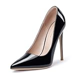GENSHUO Stiletto Stiletto High Heels, 12CM/4.72IN Damen Pumps Spitz Party High Heels Sexy Basic Schuhe Damen Geschlossen Abendschuhe Lackleder, Schwarz, 42 EU