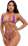EUDUQ Damen Bikini Set,Zweiteilige Neckholder Bikinioberteil Taille Tanga Dreipunkt Monokini PU Leder Badeanzug sexy Push Up Bikini Schwimmanzug Rückenfrei Erotische Badeanzug