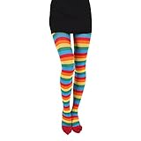 LERONO Damen-Strumpfhose, Regenbogen-Strumpfhose, mehrfarbig, gestreift, blickdicht, Mikrofaser, Strumpfhose, Weihnachts-Kostüm-Zubehör, 91, M