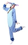 FunnyCos Unisex Tier Onesie Erwachsene Halloween Pyjama Cosplay Kostüm mit Kapuze Loungewear Gr. 46, Hellblaue Naht