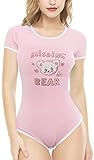 CutiePlusU Baumwolle Knopf im Schritt Bodysuits Erwachsene Strampler Basics Onesie Fräulein Bär Rosa XS