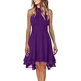 leichte Sommerkleider Festliche Kleider Kleid mit Hose drunter blusenkleid Damen Einfarbig Chiffon Neckholder Ärmelloses Kurz Kleid Mittelalter Kleid tanzkleid (Lila, S)
