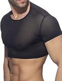 GYMAPE Herren Halb durchsichtig Mesh Crop Tanktop Hemden Slim Fit Schwarz M