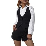HodJIU Frauen Vintage Y2K Weste Verstellbare Slim Fit V-Ausschnitt Button Down Ärmellos Dressy Anzug Weste Casual Gothic Streetwear, Schwarz A, 48