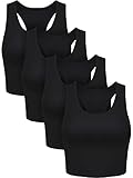 BOAO Bauchfreies Tank-Top, ärmellos, Racerback-Design, für Damen, 4 Stück, Schwarz, Mittel