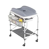 UISEBRT 4 in 1 Multi-Funktionaler Wickeltisch – Mit faltbarer Badewanne, seitlichem Hängekorb & integriertem Stauraum. Tragbare Wickelkommode mobile Wickelstation, belastbar bis 50 kg