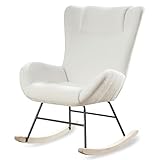 SEEDWAVE Schaukelstuhl aus Teddy Samt mit hoher Rückenlehne und Kopfstütze, ergonomischer Relaxstuhl Wohnzimmer, Weiß, 67.5 x 93 x 93 cm