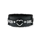 ADEMISHIA Rosa Flauschiges Herz O-Ring Leder Choker Halsband für Frauen, handgefertigte Punk Gothic Buchstaben Halskette, verstellbarer Modeschmuck