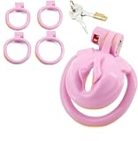 BDSMJOY Peniskäfig für Crossdresser,Chastity Cage Male mit Muschi,Keuschheitskäfig Keuschheitsgürtel mit 4 Hodenringe,BDSMs Spielzeug hart,BDSM Set Sklaven Sex Spielzeug für die Männer (Rosa)