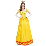 ABEHIK Belle Kost�m Damen Prinzessin Peach Kost�m-Outfits Prinzessinkleid mit Handschuhen und Krone Erwachsene Cosplay Verkleidung f�r Fasching Halloween Weihnachten gelb Large