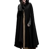 Wintermäntel für Damen, Gothic, offene Vorderseite, mit Kapuze, langer Mantel, einfarbig, Umhang, Winter-Outdoor-Jacken, breite Hosenträger für Herren, strapazierfähig, Schwarz , 38