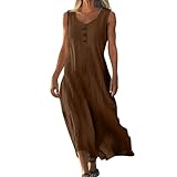 DHYUEN Flower Power Kleidung Damen Leicht Und Luftig Vintage Strandkleid Leinenkleid Casual Petticoat Kleid Wickelkleid Slim Fit Leinenkleid Plisseekleid Slim Fit Prinzessin Kleid(1-Brown,XXL)