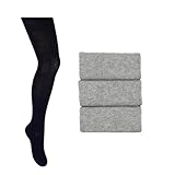 Neti Damen Strumpfhose Baumwolle dicke Strickstrumpfhose matte Deckstrumpfhose Winter S-L (DE/NL/SE/PL, Alphanumerisch, L, Regular, Regular, Grau)