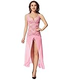 LINGERLOVE Sexy Dessous Lang Negligee Große Größen Spitze Kleid für Damen Negligee Dessouskleid mit G-String
