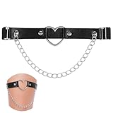 Abeillo Leder Bein Strumpfband Schwarz, Verstellbarer Strumpfhalter mit Ketten, Gothic Herz Strumpfhalter für Beine und Oberschenkel für Frauen Halloween Rave Karneval Cosplay Party Zubehör