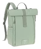 LÄSSIG Baby Wickelrucksack Wickeltasche Rucksack mit Wickelunterlage, Kinderwagenbefestigung, Flaschenhalter nachhaltig produziert/GRE Rolltop Up Backpack silver green