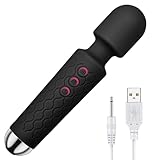 Vibration für Frauen Massagestab Massager Leises&Starkes,Elektrischer Handheld Kabelloses Handmassagegerät Stab-Massager aus Weiches Silikon, 20 Vibrationsmodi& 8 Geschwindigkeiten,Ganzkörper,Schwarz