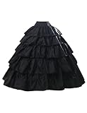 Petticoat Unterröcke Reifrock Rockabilly Rüschen A Linie Lang Vintage für Hochzeit Brautkleid S - Schwarz - Gr. L-XL