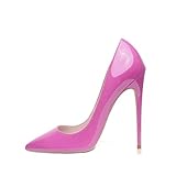 GENSHUO Stiletto High Heels, 12CM/4.72IN Damen Pumps Spitz Party High Heels Sexy Basic Schuhe Damen Geschlossen Abendschuhe Lack Leder,Heißes Rosa 39 EU