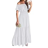 sexy Kleid Damen pailettenkleider für Damen figurbetontes Kleid Schulterfrei RüSchen Einfarbig Kurzarm Bodenlang Kleid Sexy Hohe Taille Lang Kleid Elegant A-Linie Tunika Kleid Boho 50er Jahre Kleider