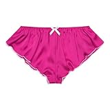 Satini Satin tiefangesetzte Passform Leibhöhe Geriffelte French Knickers Sissy Slips Höschen Unterwäsche (Leuchtendes Rosa - Weiß, XL)