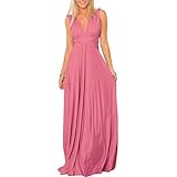 IMEKIS Damen Elegant Abendkleid Multiway V-Ausschnitt Schulterfrei Partykleid Ärmellos Neckholder Maxikleid Rückenfrei Sommerkleid Festlich Cocktailkleid Brautjungfer Hochzeit Ballkleid Altrosa S