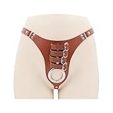 Crysore Peniskäfig aus Leder Keuschheitsgürtel zum Fesseln des Penis eines Mannes Sissy Sex spielzeug SM Chastity Cage Männer Einfaches Anlegen Belüfteter und Atmungsaktiver Penis Käfig (B,Brown)