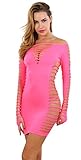 MISS NOIR B6043 Damen Kleid elastisch und flexibel tragbar Einheitsgröße mit Langärmliges Clubwear Partykleid, Rosa (B6043-co), One Size