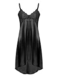Yeahdor Herren Sissy Kleid Satin Crossdresser Nachtkleid Nachthemd Lingerie Kleid Sissy Dessous Cosplay Party Verkleidung A Schwarz 3XL