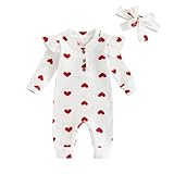 Geagodelia Baby Mädchen Strampler Overall Herz Bogen Outfit Kleidung Babykleidung Schlafstrampler Neugeborene Weiche Jumpsuit Babystrampler Valentinstag (Herz - Weiß, 3-6 Monate)