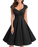 bbonlinedress 1950er Vintage Retro Cocktailkleid Rockabilly V-Ausschnitt Faltenrock Black L