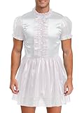 Sxiwei Satini Dessous Herren Sissy Kleid Kurzarm Dienstmädchen Kostüm Crossdresser Nachtkleid Schlafanzug Nachtwäsche Weiß M