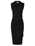 GRACE KARIN Damen Elegant Figurbetontes Etuikleid V-Ausschnitt Business Kleid Midi Casual Wickel-Arbeitskleider Schwarz 42