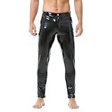 YUFEIDA Herren Leggings Hose Klassisch Wetlook PU Kunstleder Lange Hose Reißverschluss Taschen Casual Motorrad Cosplay Tanz Bühne Party Club Leggings Hose für Herren