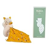 KALOO - Weiches Stoffquadrat - Kuscheltier Gelbe Katze - Plüschtier Baby - Quadratisch 18 x 18 cm gelb Umweltverträgliches Material - FSC-Geschenkbox - Ab Geburt, K226003