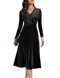 Berylove Samtkleid Vintage Kleider Kleid Damen Festlich Abendkleid Langarm Velvet Dress Party Dress for Women Weihnachtskleider Damen Cocktailkleid BLSR0011 Black M