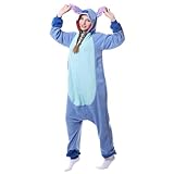 Angenster Cartoon Schlafanzug Einteiler Niedlicher, Jumpsuit Kuschelig Unisex Plüsch Onesie Pyjama für Damen Herren Tiere Pyjama Robe Strampler Nachtwäsche Cosplay-Kostüm für Winter (Blau, XL)