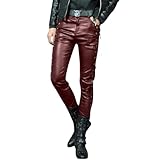 Celanisai Herren Lederhose Exclusive Lederjeans Pu Leder Motorradhose Mit Seiten Schnürung Wetlook Latex Biker Pants Gothic Steampunk Vintgae Leggings Nachtclub Bühnenshow Kostüm