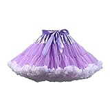 Homipooty Damen Elastische Taille Tüll Petticoat Tutu Party Mehrschichtiger Puffy Cosplay Rock Unterrock, Länge 40 cm, Taille 56-100 cm Lila weiß