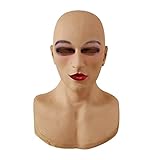 Halloween Kostüm, Femininer Kopf Fake-Kopf aus Latex für Cosplay Kostüm Masquerade Silikon Halloween Mask Realistische Weibliche Masken Halloween Cosplay Männlich zu Weiblich für Crossdresser