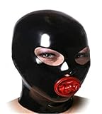 MFMYEE latex Maske Gummi BDSM Fetisch Volle Bondage Maske,Latex Kondom Analplug Bondage Maske-Rollenspielmaske (Schwarz)